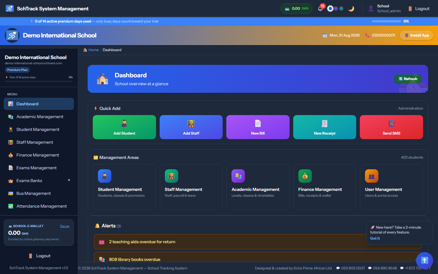 Dashboard - SchTrack screenshot
